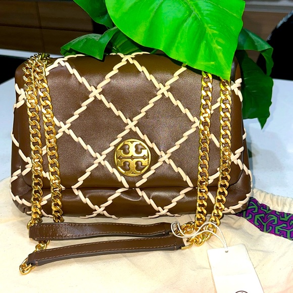 Tory Burch Handbags - Tory Burch WILLA Embroidered Small Leather Shoulder Bag in Toasted Coffee - OS